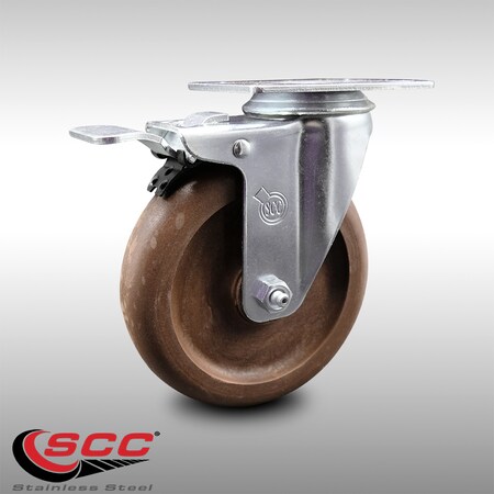 Service Caster 5 Inch SS High Temp Glass Filled Nylon Top Plate Caster with Total Lock Brake SCC-SSTTL20S514-GFNSHT